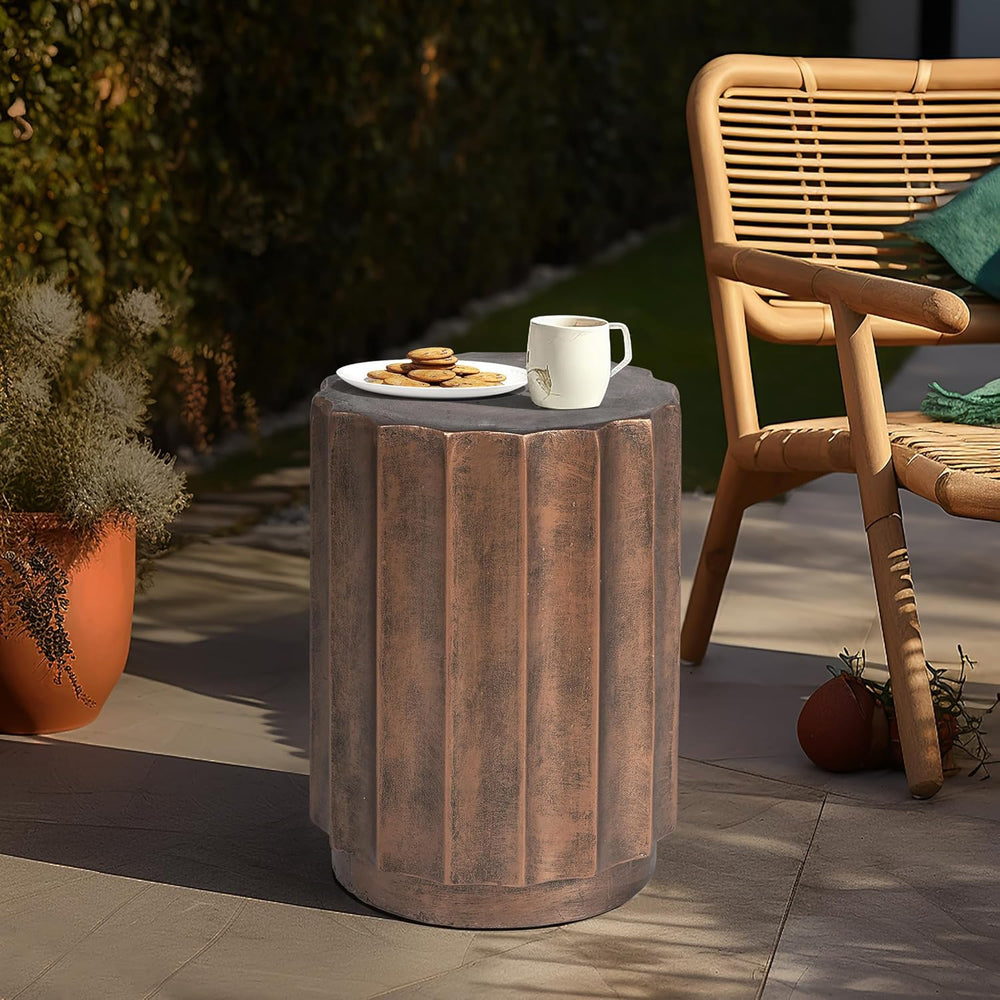 LuxenHome 18" Cement Outdoor Side Table, Set of 2 End Tables for Patio