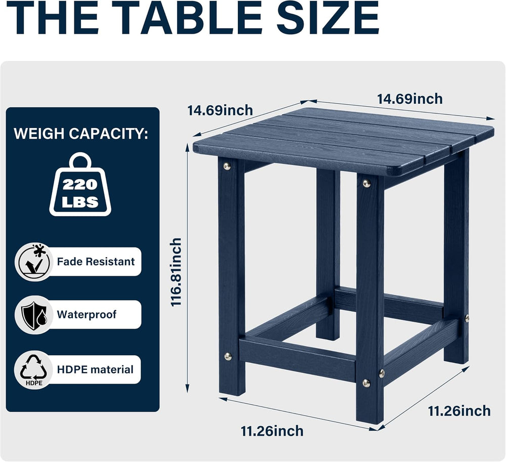Outdoor Side Table - Square All-Weather HDPE End Table with Wood-Look Finish,...
