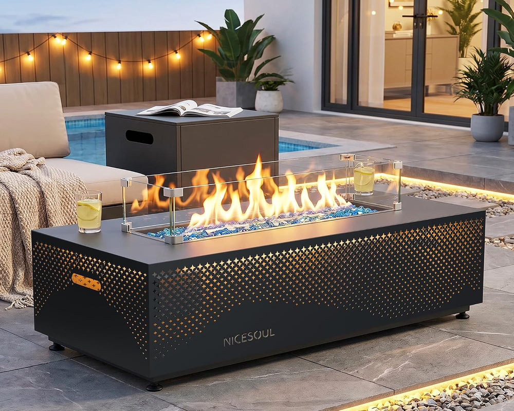 NICESOUL 42'' Outdoor Propane/Natural Gas Fire Pit Table, Rectangle P...