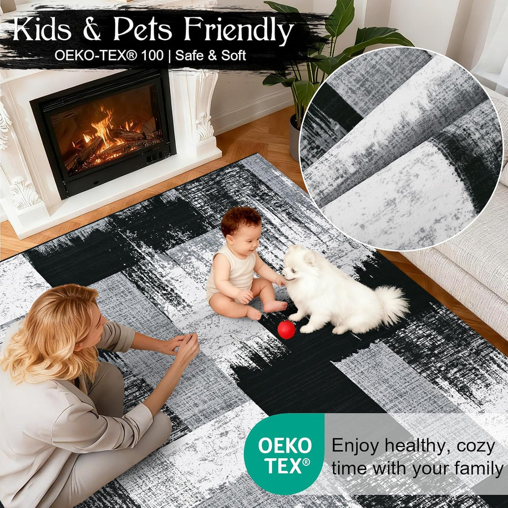 Yinhua Modern Geometric Rug 3x5, Patchwork Grey Rugs for Living Room Washable...
