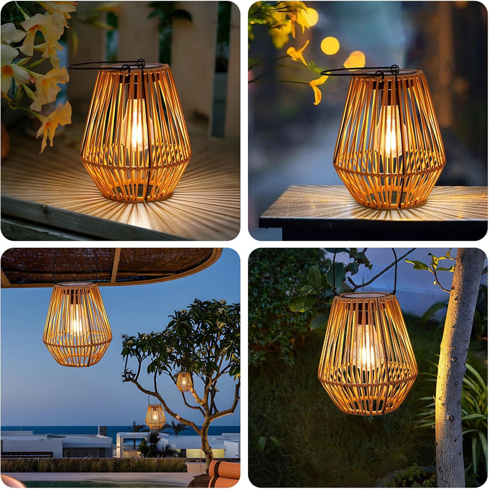 Livinlarge Solar Lanterns Outdoor Waterproof,Wicker Solar Lantern 2 Pack | Gi...