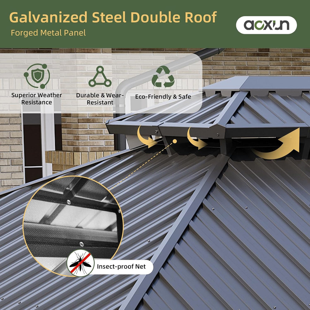 Aoxun 12’x20’ Hardtop Gazebo with Galvanized Steel Double Roof Gray