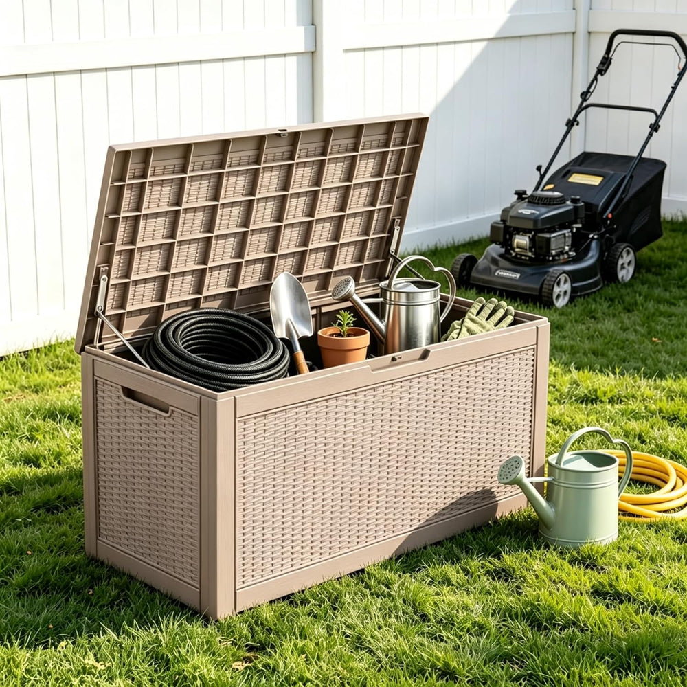 140 Gal Outdoor Storage Box Waterproof Lockable,Deck Box,Gas Lift,Grey