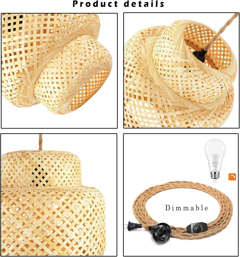 Plug in Pendant Light Rattan Hanging Lights with Plug in Cord Bamboo Hanging ...