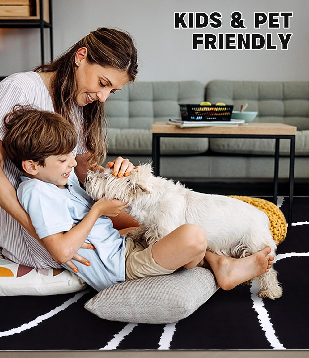 YIHOUSE Black Modern Area Rugs 8x10,Large Black and White Rugs for Living Roo...