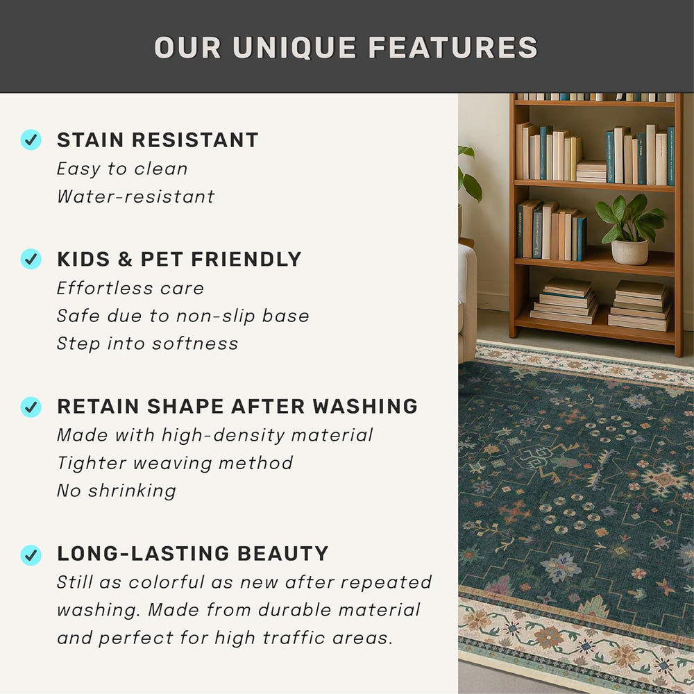 Hazo Haus Dark Green 2x6 Kitchen Rug - Modern Vintage Boho Eclectic Floral wi...