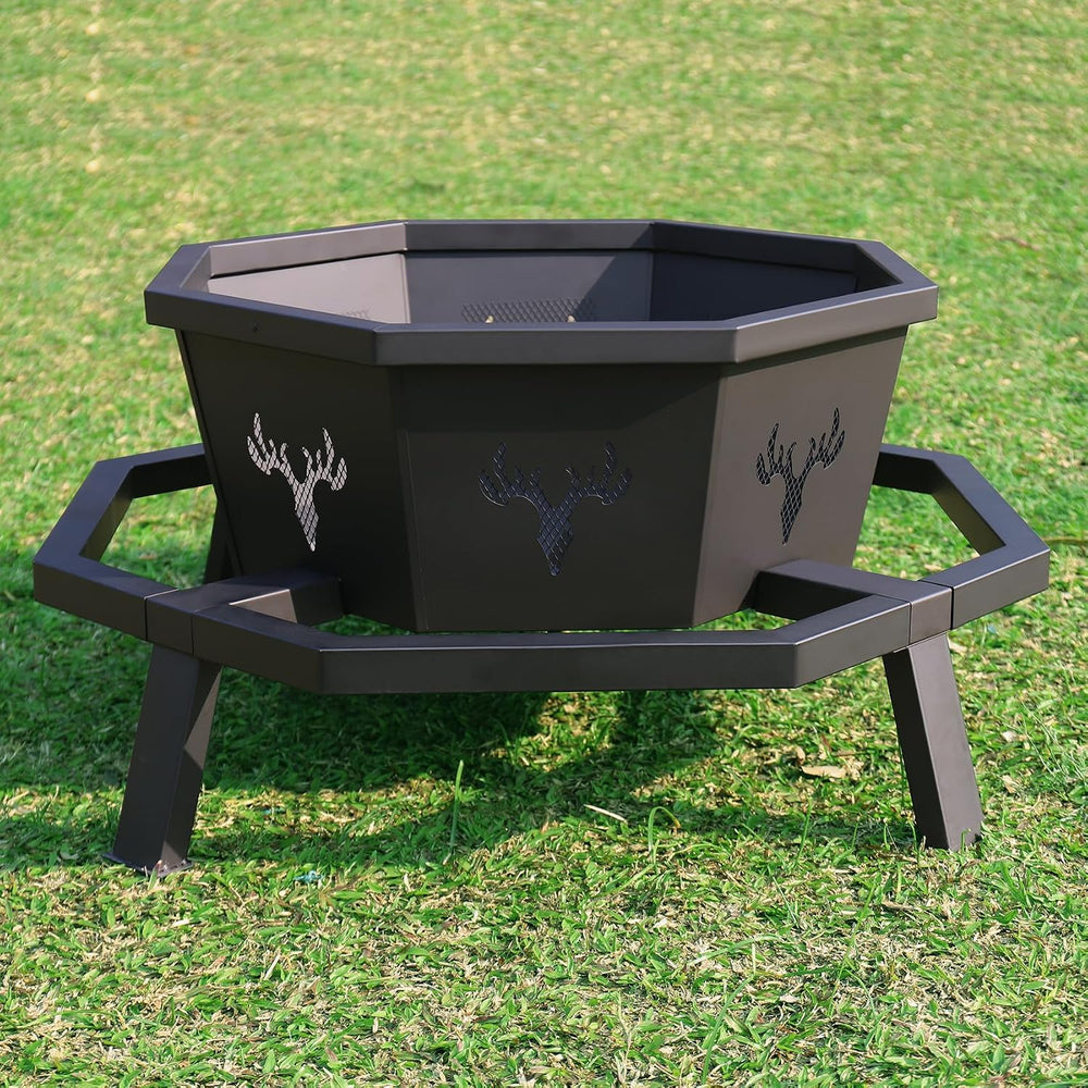 BOINN 35 Inch Octagonal Outdoor Fire Pit, Fire Pits for Outside Wood Burning ...