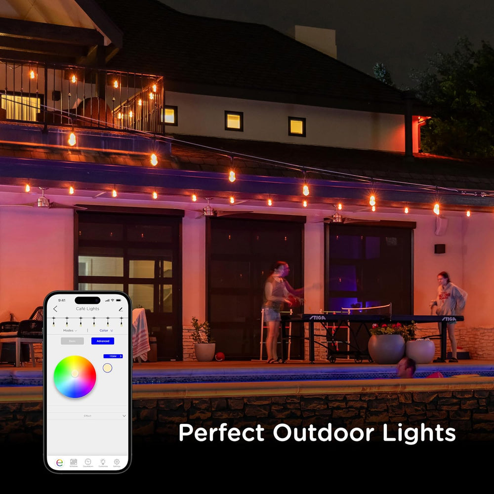 Enbrighten Vintage Outdoor String Lights, 48ft, 24 Bulbs, Smart