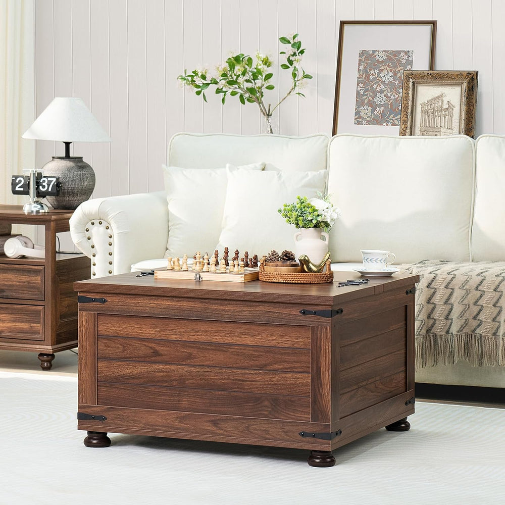 Joaxswe Farmhouse Coffee Table with Hidden Storage,Large Square Center Table ...