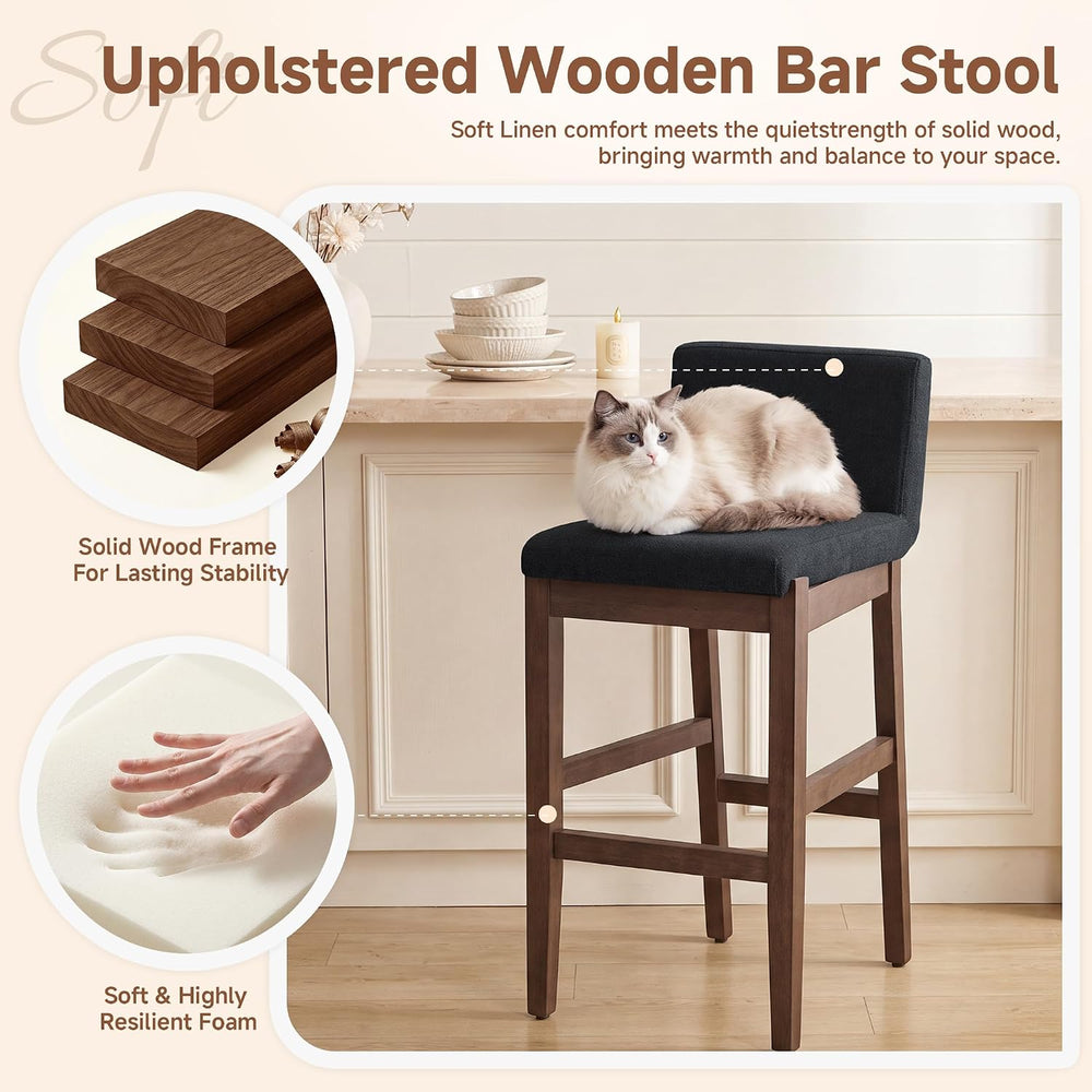 28.9 Inch Bar Stools Set of 2, Counter Height Bar Stools with Backs, Comforta...