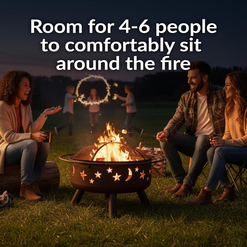 Sunnydaze Cosmic 30" Outdoor Wood Fire Pit with Grill Grate, Steel, Bronze