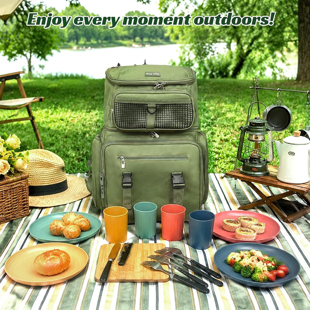 Hap Tim Large Picnic Basket Backpack for 4 with Insulated Cooler - Dry-Wet Se...