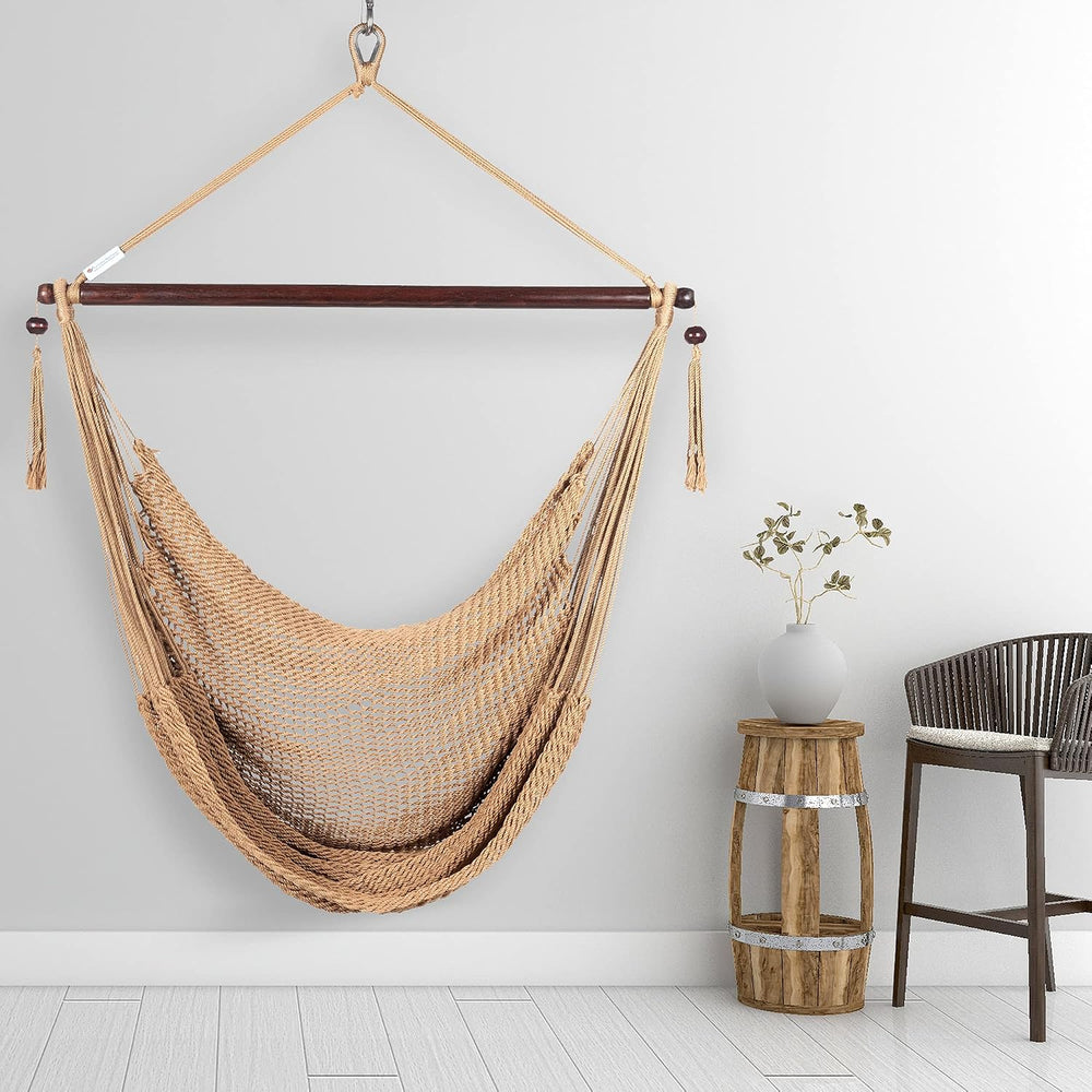 Caribbean Hammock Chair with Footrest - 40 inch - Soft-Spun Polyester - (Tan)