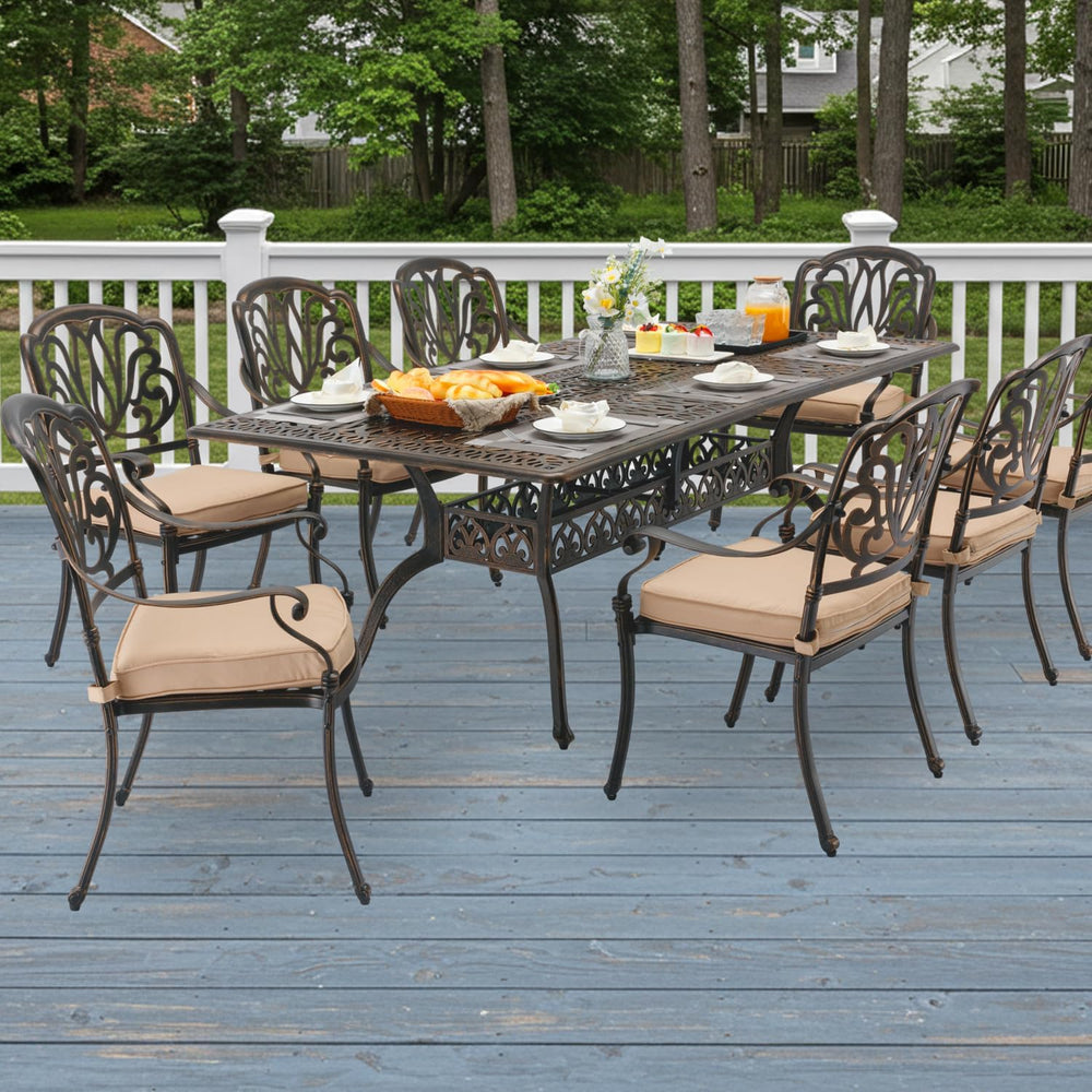 9-Pcs Cast Aluminum Patio Dining Set,87" Rectangular Table,Bronze