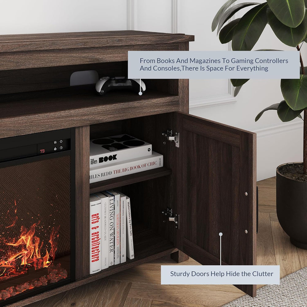 BELLEZE Corin 58" TV Stand with 23" Electric Fireplace - Dark Walnut