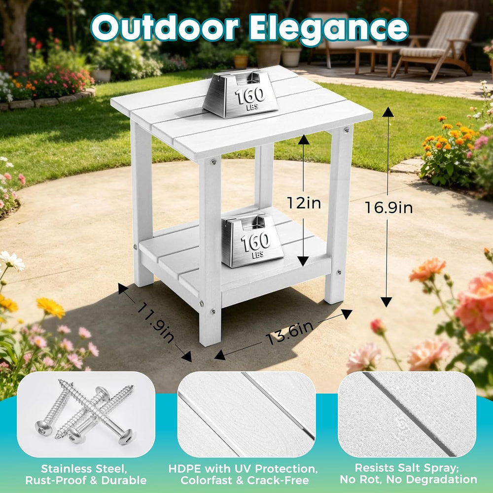 Outdoor 2-Tier Square Side Table, Adirondack Weather Resistant Patio End Tabl...