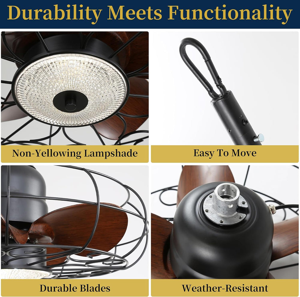 25Inch Outdoor Caged Ceiling Fan with Light Remote Control 3 Color Temp. IP65...