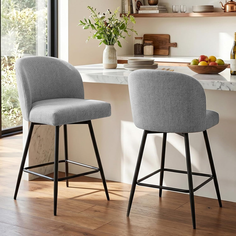 Counter Height Bar Stools Set of 2, 360° Swivel Upholstered Barstools with Ba...