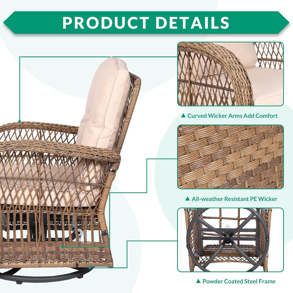 VIVIJASON 5-Piece Outdoor Patio Wicker Conversation Sets, All Weather Outdoor...