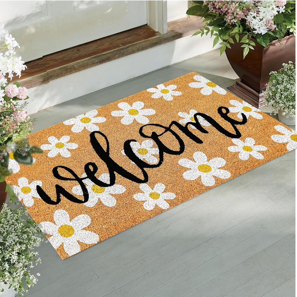 JarThenaAMCS Spring Flower Welcome Doormat Daisy Natural Coir Door Mat Non-Sl...