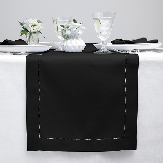 Solino Home Linen Black Table Runner 108 Inches Long - 100% Pure Linen 14 x 1...