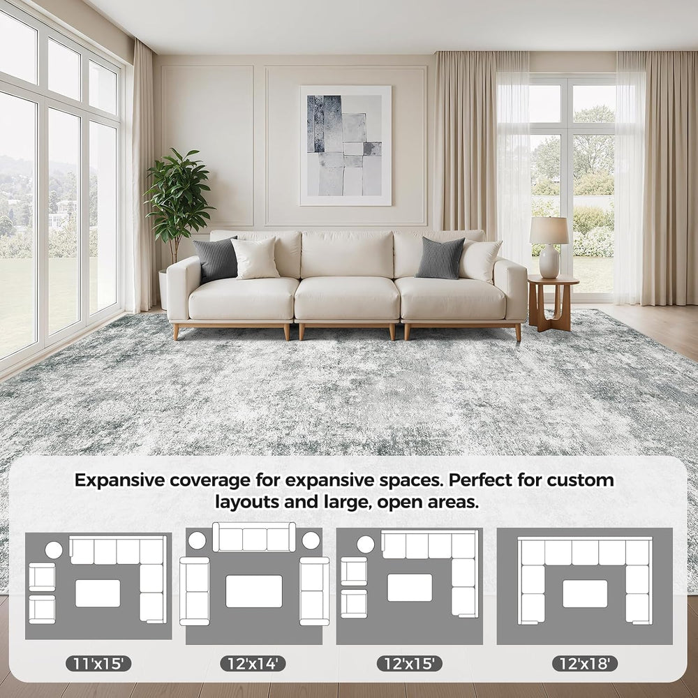WITSHOCK 12x14 Area Rugs for Living Room Washable Abstract Rug Gray