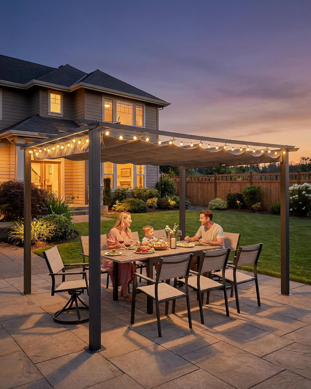 10' X 13' Patio Retractable Pergola Canopy, Grey