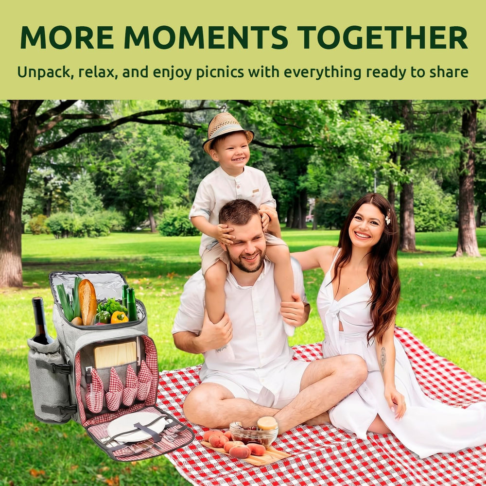 Nature Gear Picnic Backpack for 4, Insulated Picnic Set with Dinnerware, Wine...