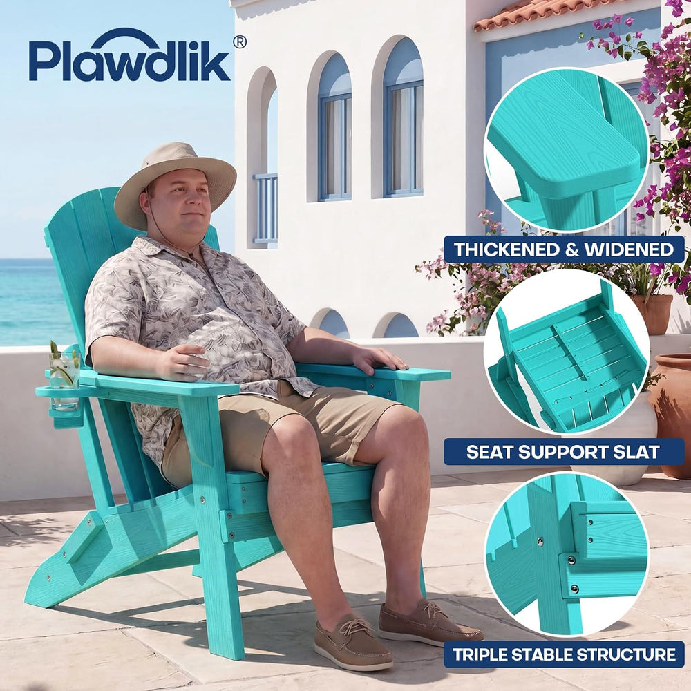 Plawdlik Folding Adirondack Chair, Wooden Textured with Cup Holder, Aruba