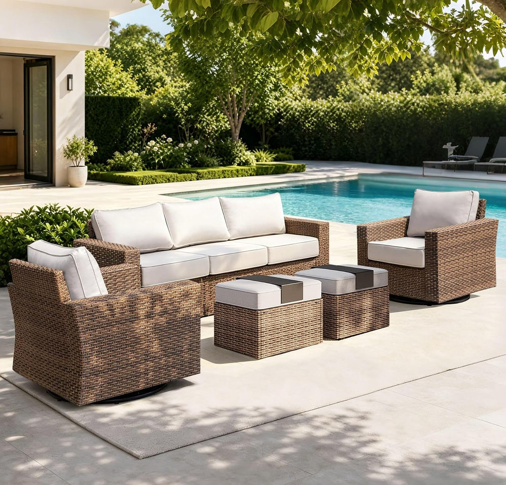 SUNSHINE VALLEY 5-Piece Wicker Patio Furniture Set with Wide Arm, Grey