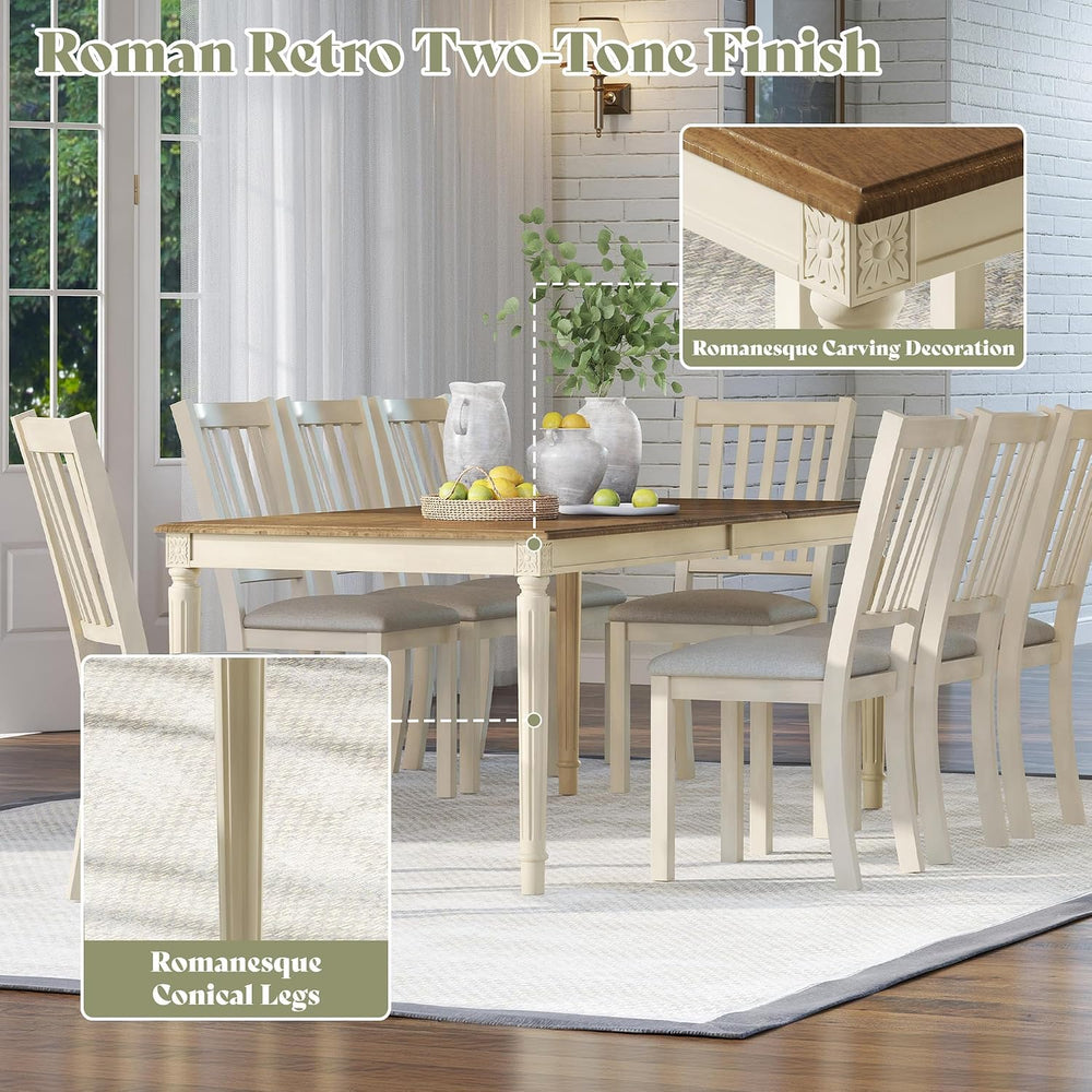 AMERLIFE 9 Piece Farmhouse Dining Table Set with 79" Table, Cream