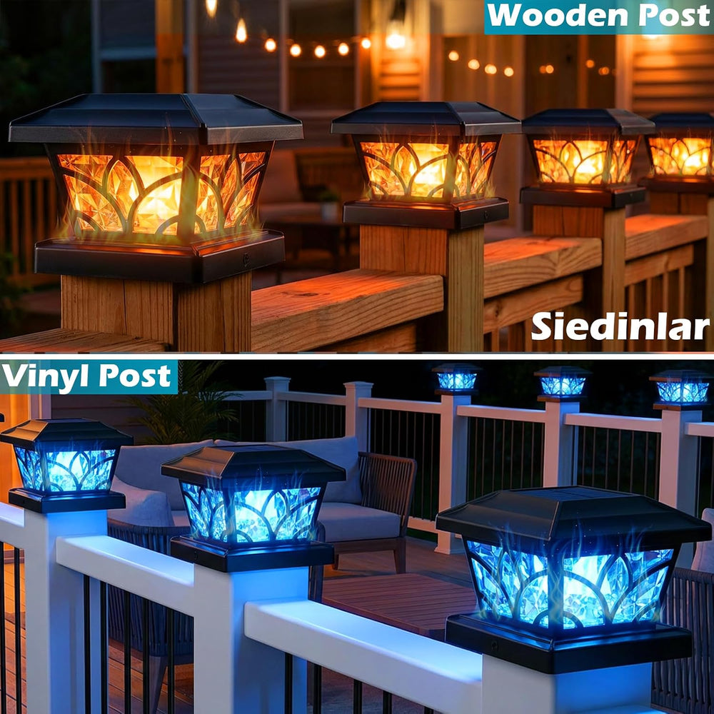 SIEDiNLAR Flickering Flame Solar Post Cap Lights 4 Modes 4 Pack (Black)