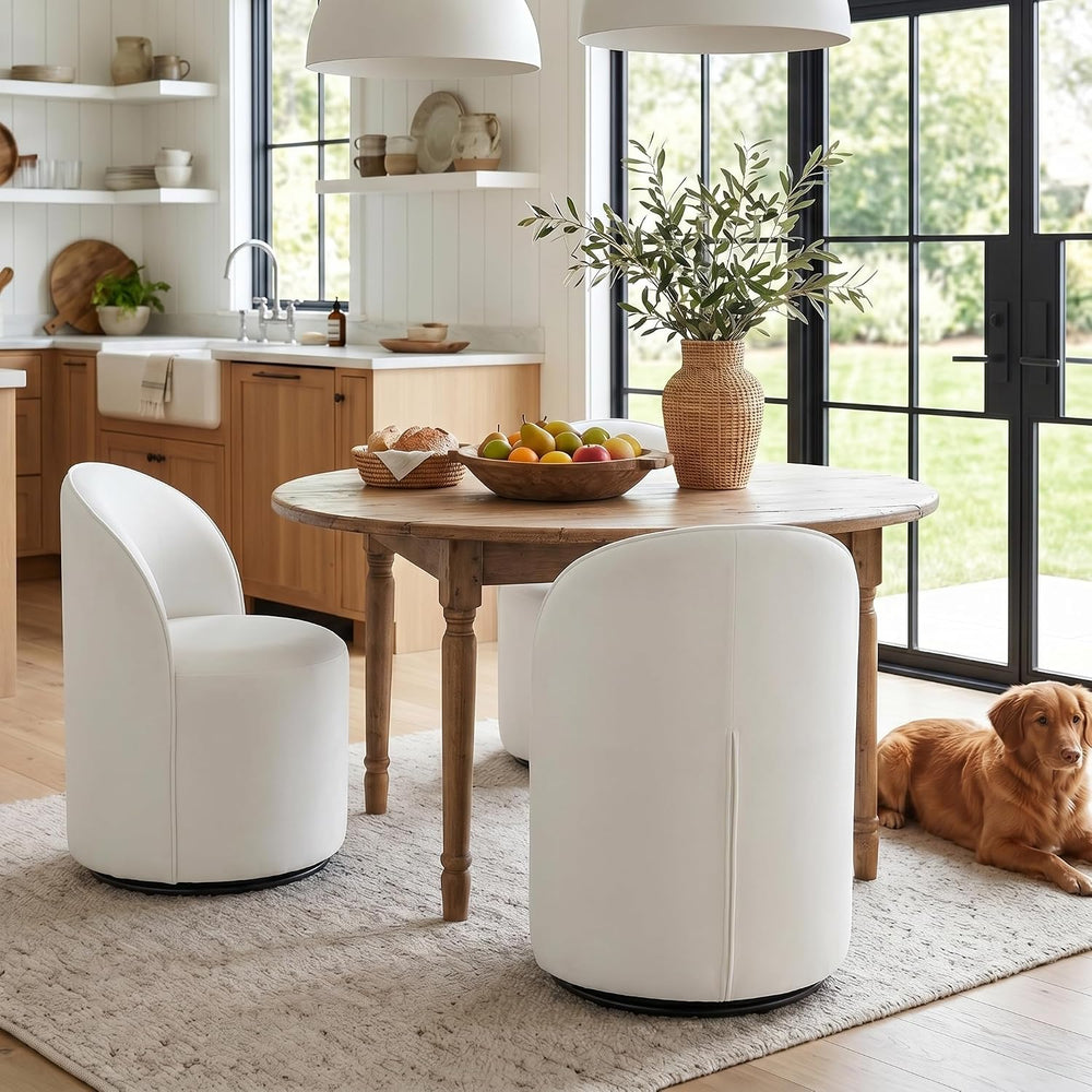 HNY Upholstered Swivel Dining Chairs Set of 3, Mid Century Modern Kitchen Rou...