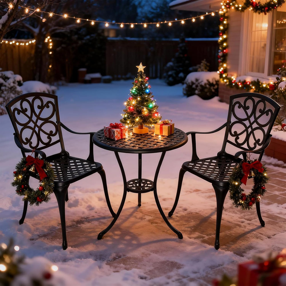 3 Piece Patio Bistro Set with Cushions, Outdoor Bistro Table and Chairs Set o...