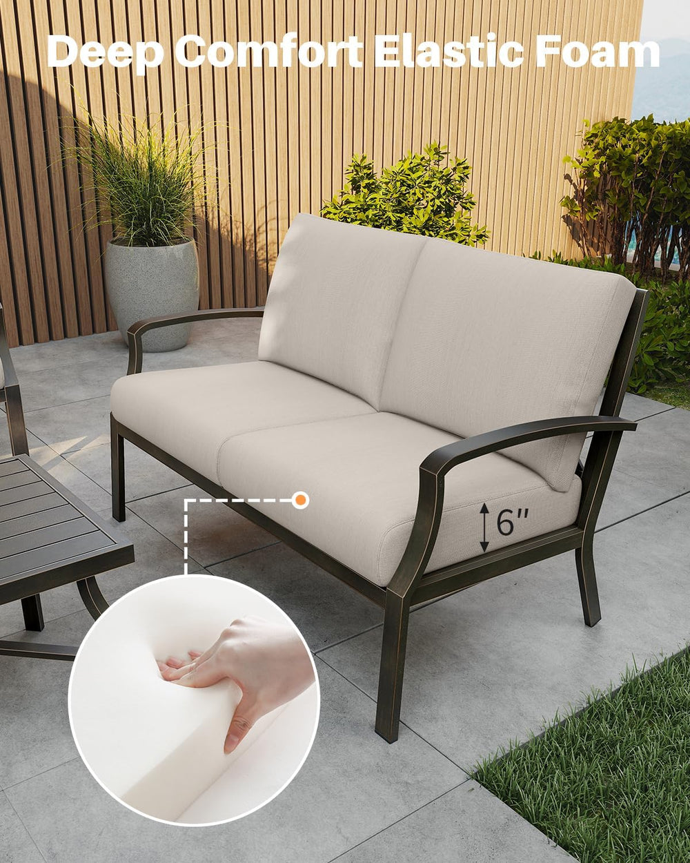 Never-Rust Aluminum Outdoor Loveseat, Modern Patio Loveseat Couch with Deep S...