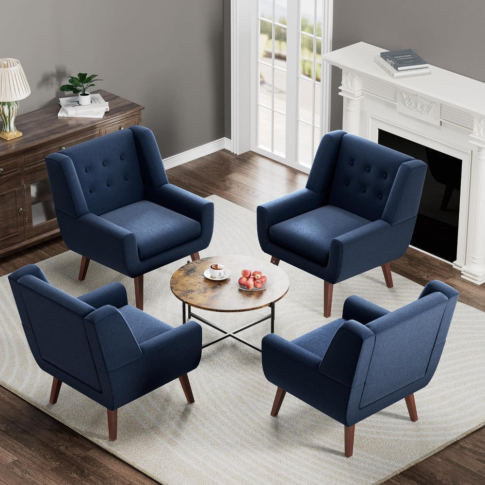 HUIMO Accent Chairs Set of 4, Upholstered Button Tufted Armchair, Linen Fabri...