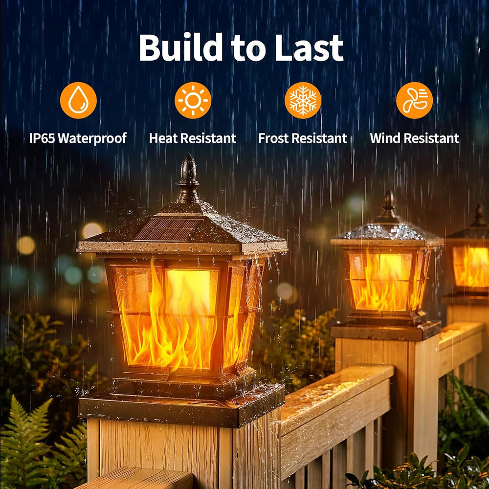 JOFIOS Solar Post Cap Light 4pack,Flame Light,fit 4x4/5x5 Deck Fence Post