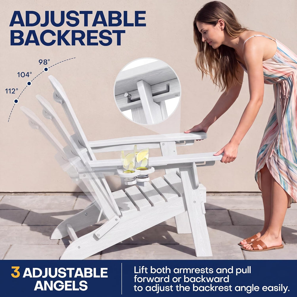 Plawdlik Folding Adirondack Chair Adjustable 3-Position Backrest, White