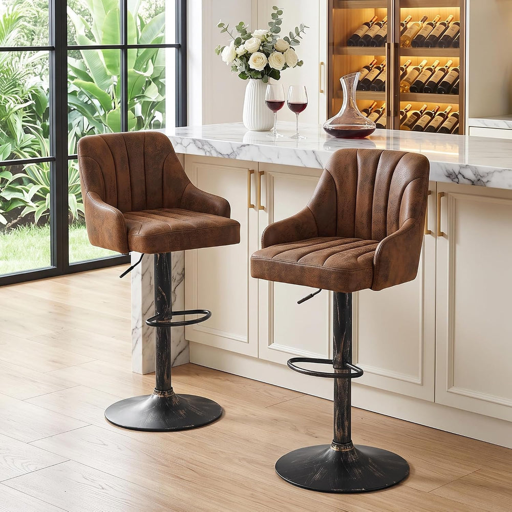 VECELO Bar Stools Set of 2, Adjustable Counter Height Barstools with Back and...