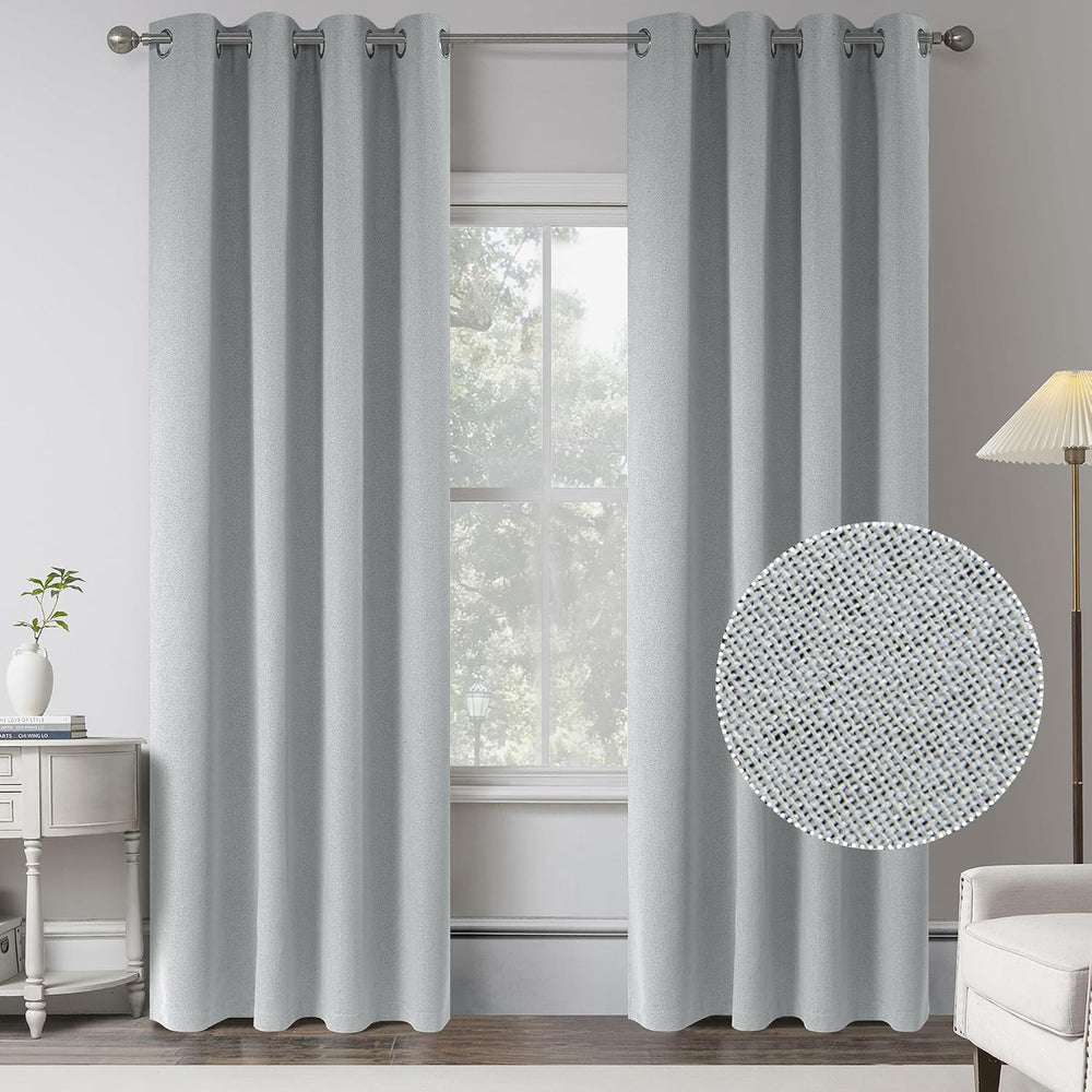KEQIAOSUOCAI Light Grey 100% Blackout Linen Curtains 80 Inches Long 2 Panels ...