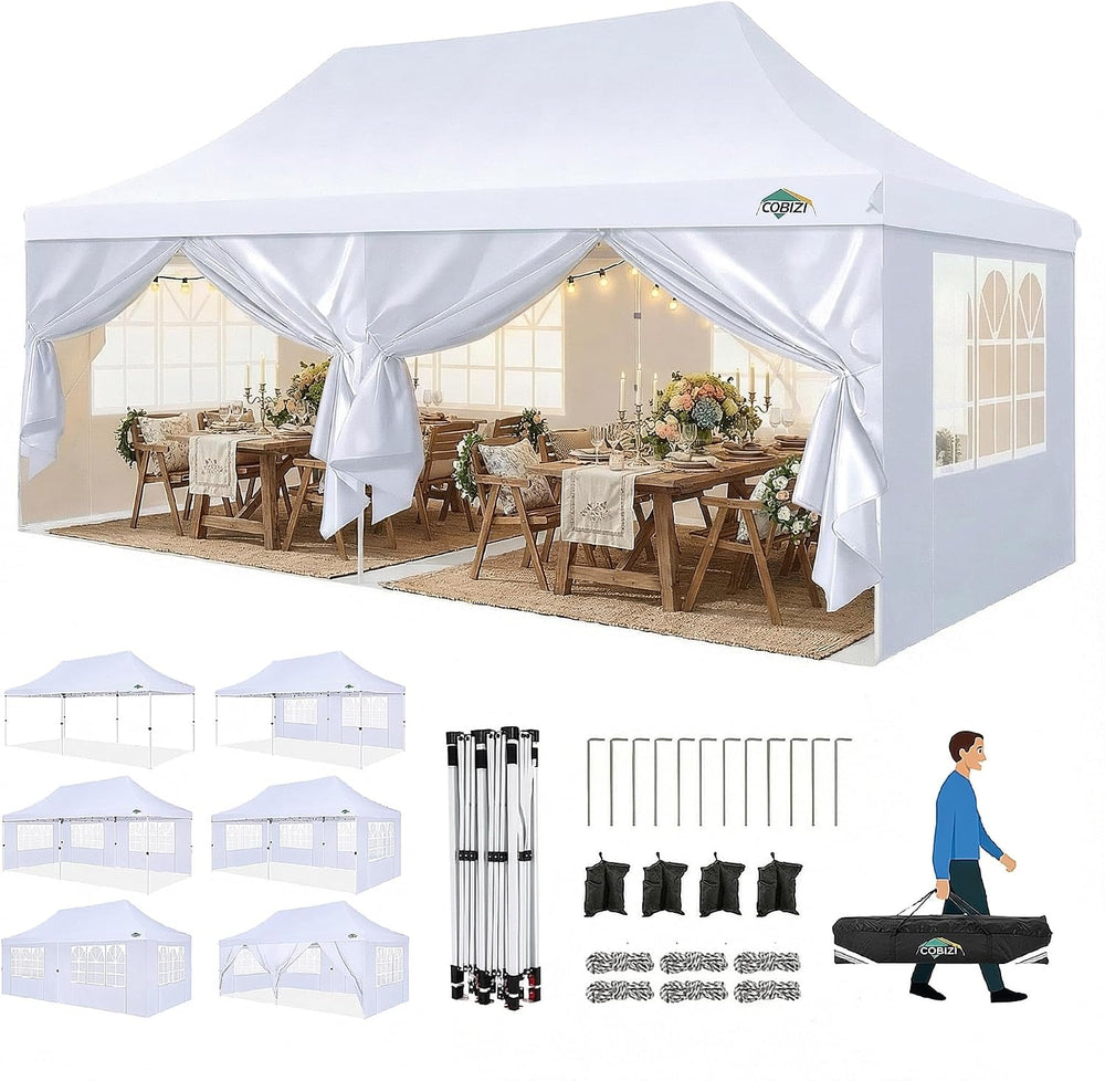 COBIZI 10x20 Pop Up Canopy with 6 Sidewalls - Waterproof Commercial Tent, UV ...