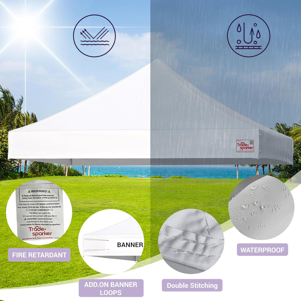 Tradesparker 10x15 Commercial Pop Up Canopy Replacement Top-Windproof D-Rings...