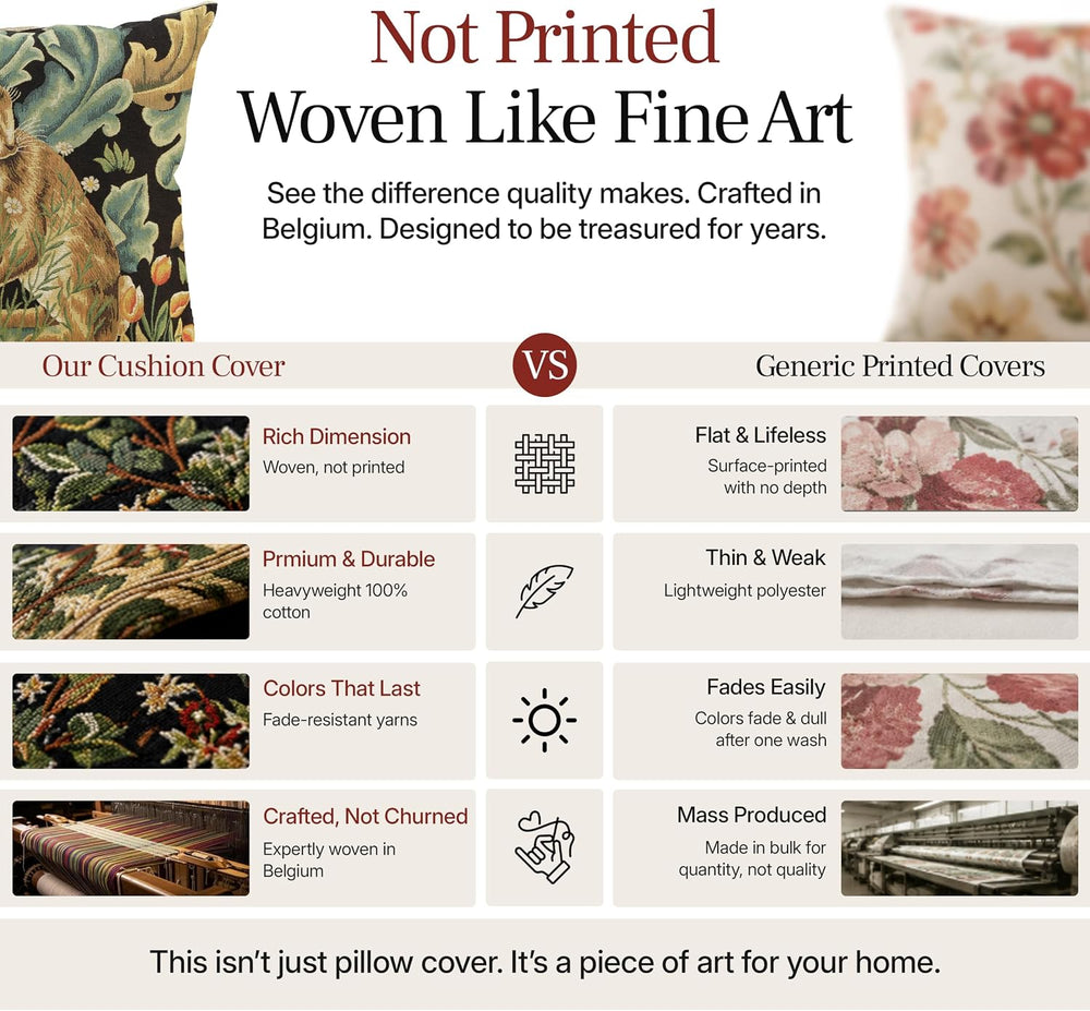 William Morris Brown Hare Hare Tapestry Throw Pillow Cover 18 x 18 in