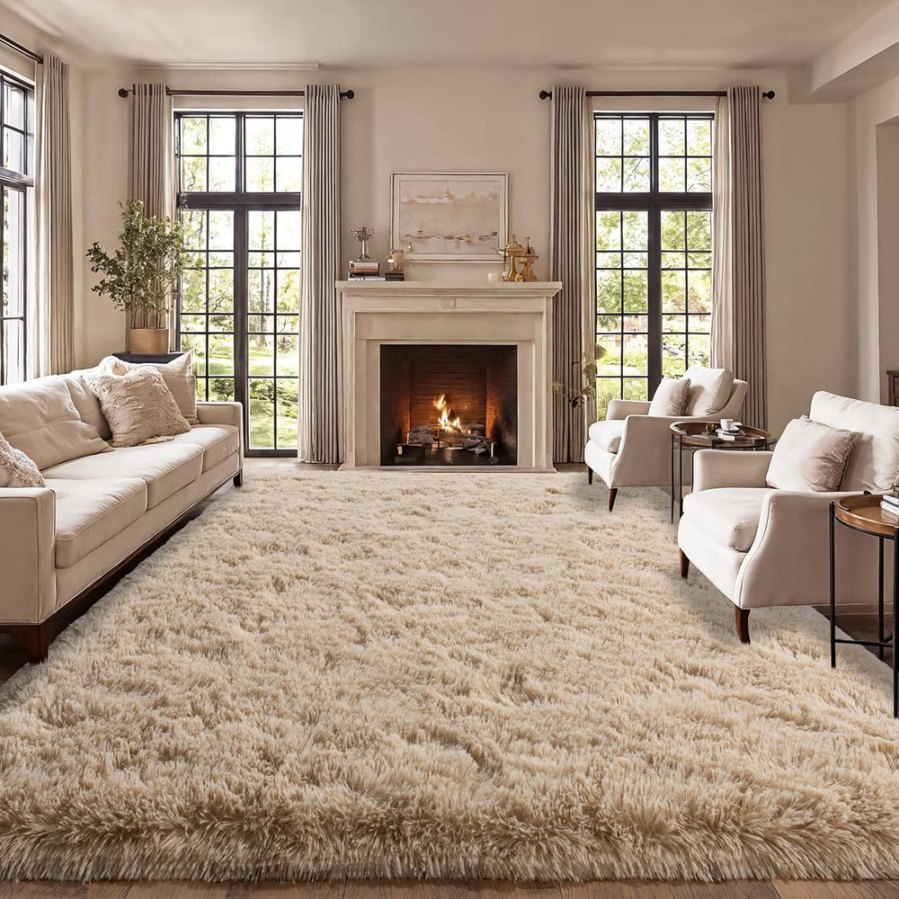 qulint Large Area Rug for Living Room 10x14, Fluffy Tan Rug for Bedroom