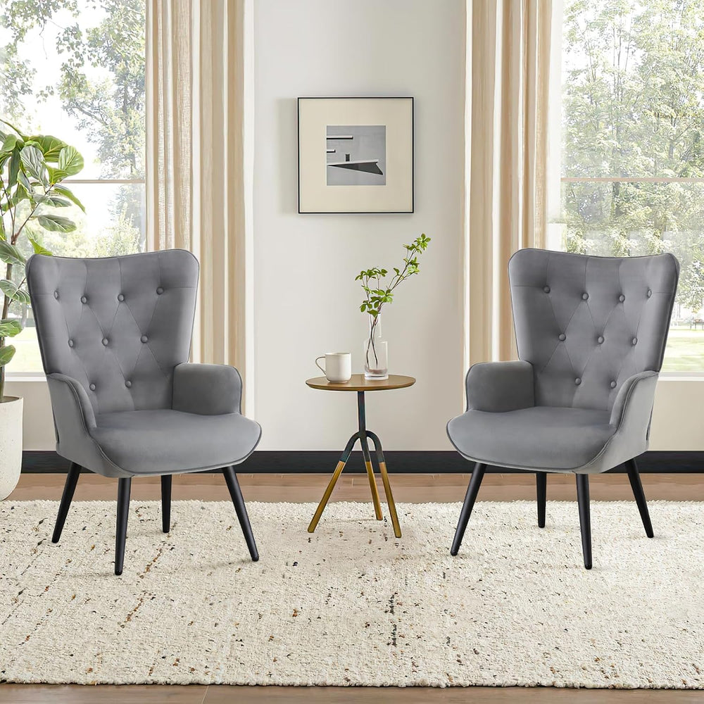 Furniliving Modern Accent Chair, Velvet Tufted Button Wingback Chair Upholste...