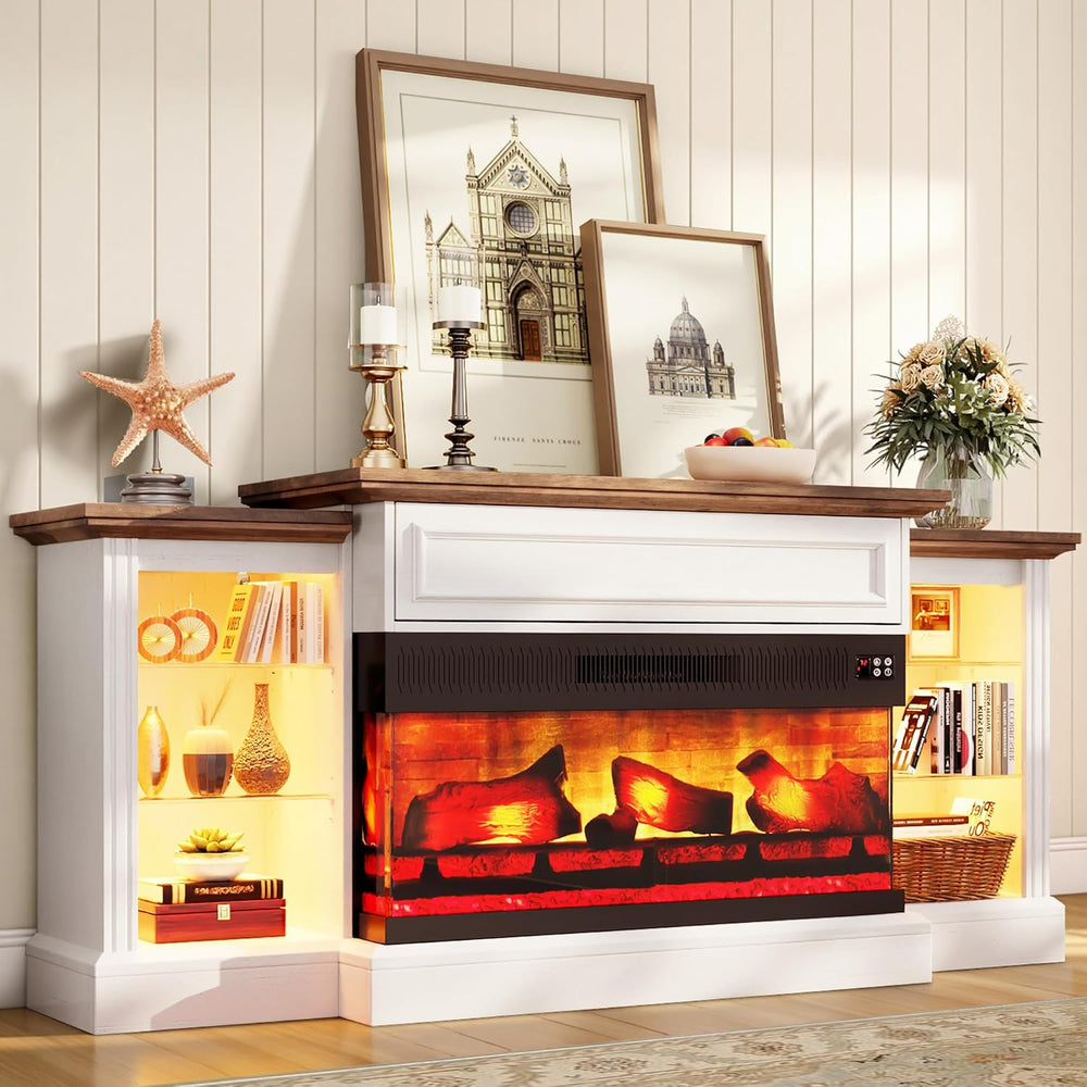VanAcc 70" Farmhouse Fireplace TV Stand with Mantel for TVs up to 75"