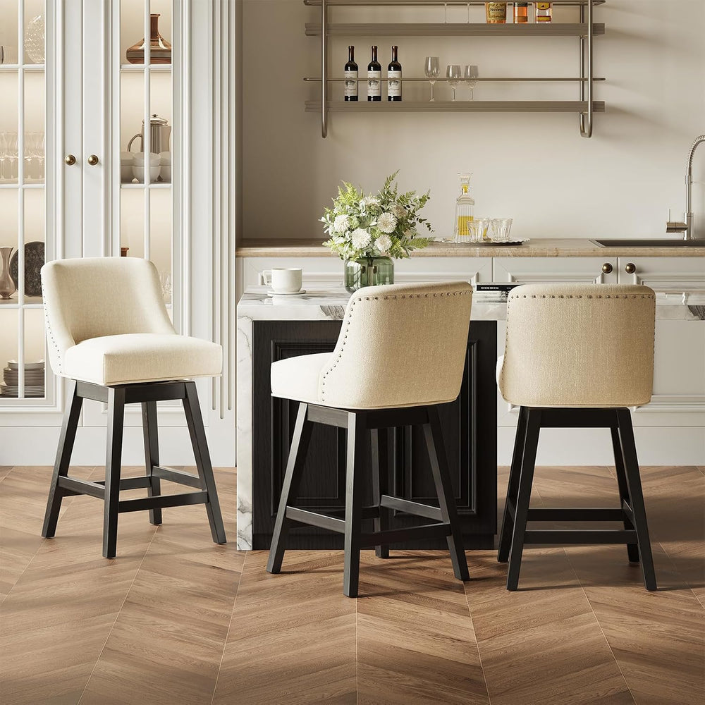 MALOL 27" Swivel Bar Stools Set of 3, Upholstered Barstools with Padded ...