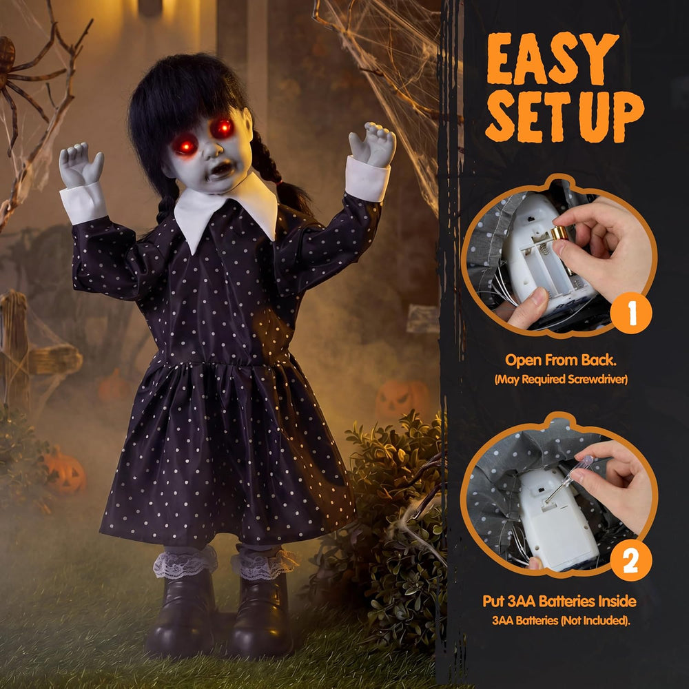 JOYIN Halloween Animatronic School Girl in Black Dress Decoration Outdoor, So...
