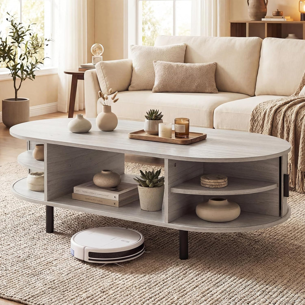 GIANTEX Oval Coffee Table, 47.5" Mid Century Modern Center Table with Sl...