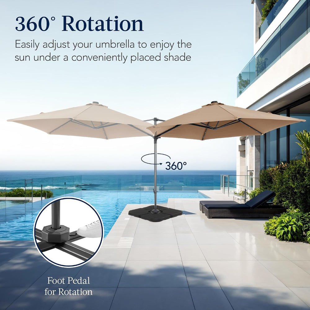 Best Choice Products 10ft Solar LED Offset Cantilever Hanging Market Patio Um...